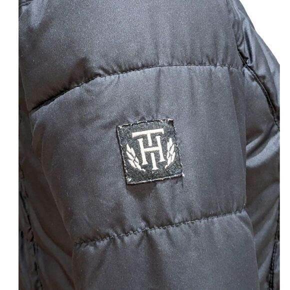 Tommy Hilfiger Black Faux Fur Hood Quilted Puffer Jacket Cinched Waist Size S - Picture 7 of 16